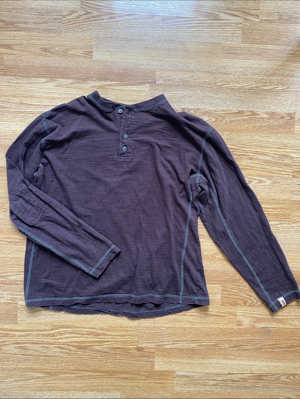 5 for $25! Men's Brown Long-Sleeve Henley Shirt - Casual Cotton Blend